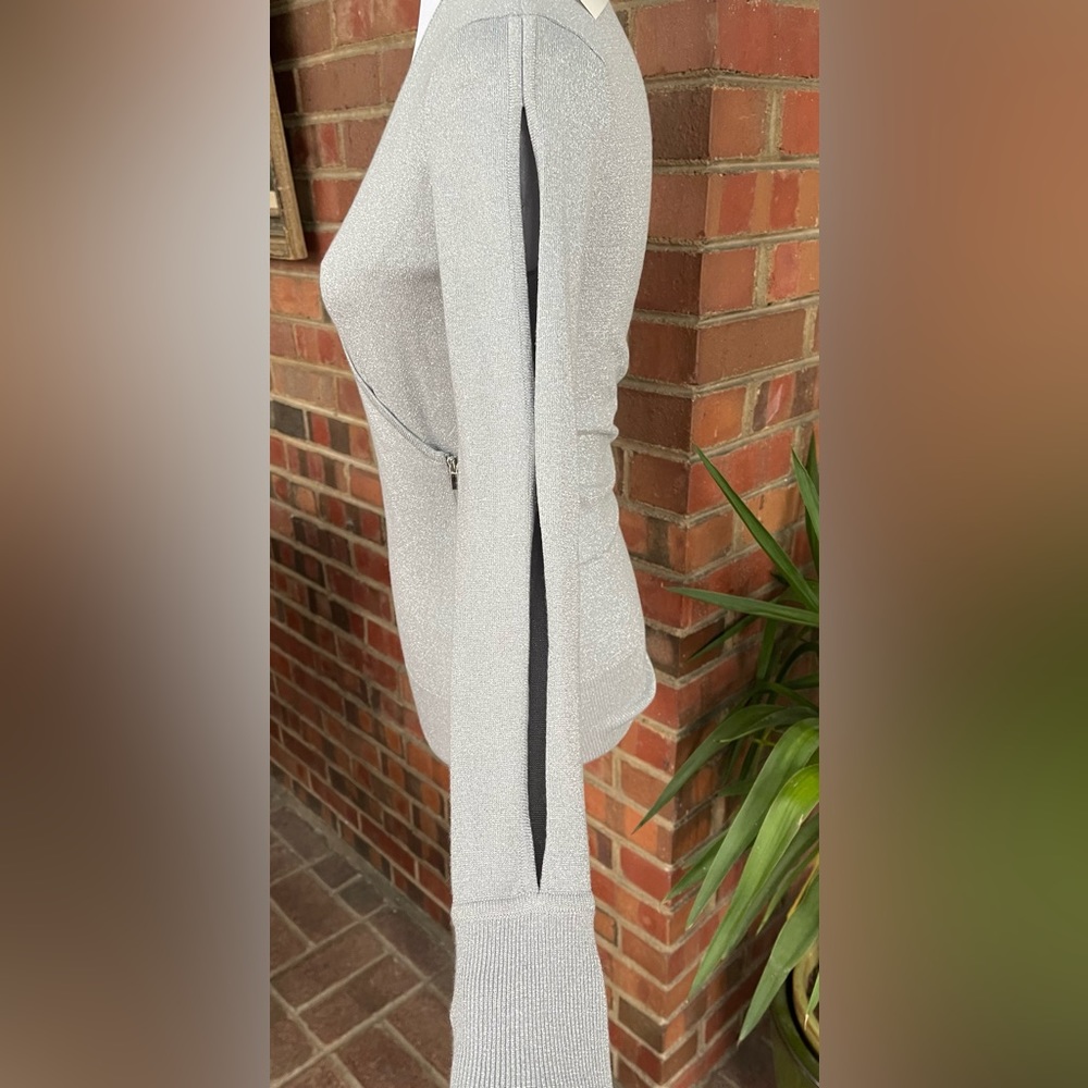 Nwt Cache Sweater. Gray With Silver Thread. Side … - image 3